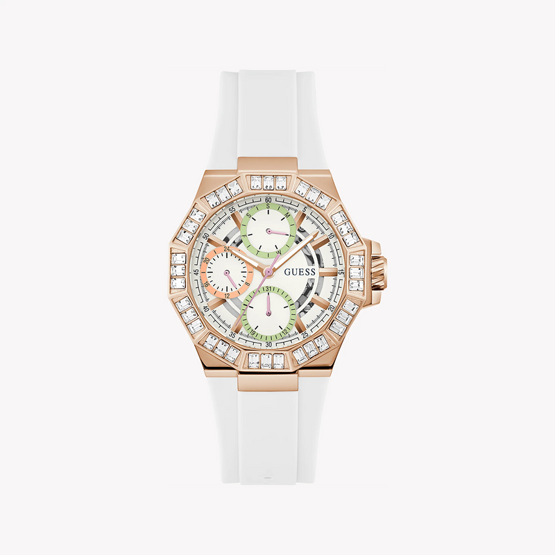 Guess Women's Rose Gold Watch, White Silicone Band | Gw0695l3 by i-watch