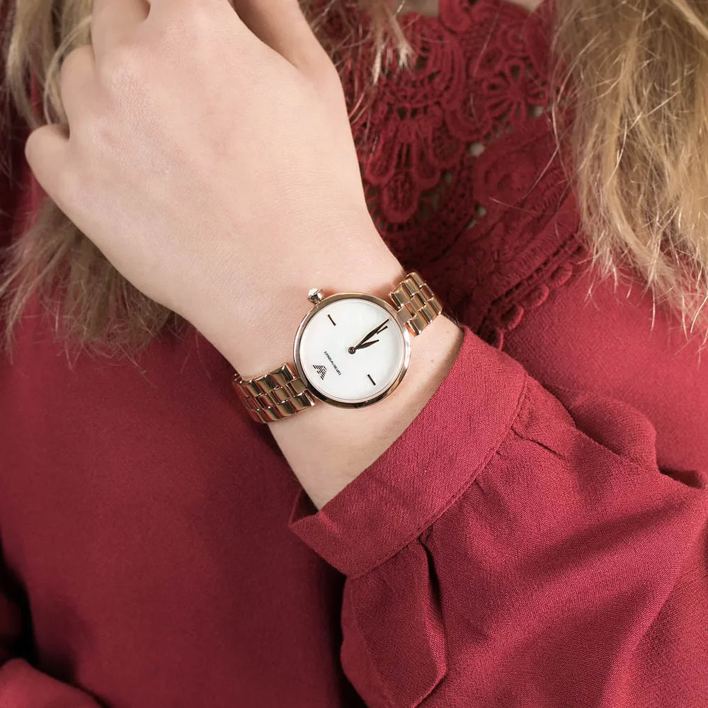Emporio Armani Women's Rose Gold Watch, White Dial | Ar11196 by i-watch