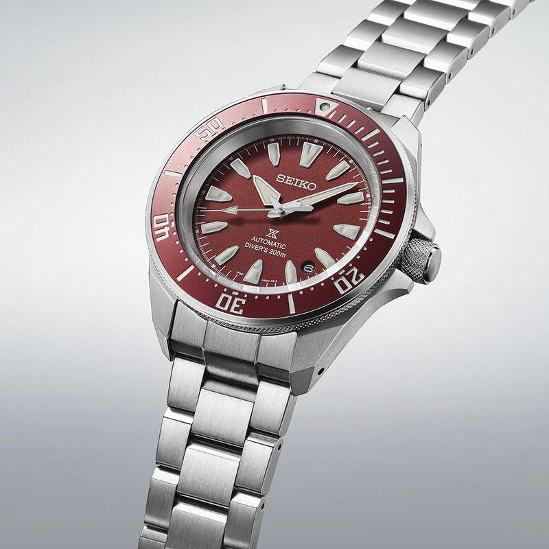 Seiko Men's Stainless Steel Red Dial, Black Leather | Srpl11k1 by i-watch