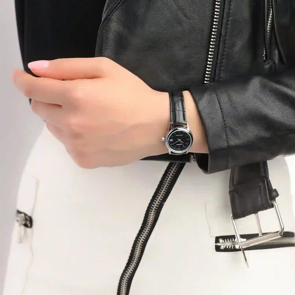 CASIO LTP-V002L-1AUDF ELEGANT SPORT - STYLISH WOMEN'S WATCH WITH BLACK LEATHER BAND & BLACK DIAL-i-Watch-2