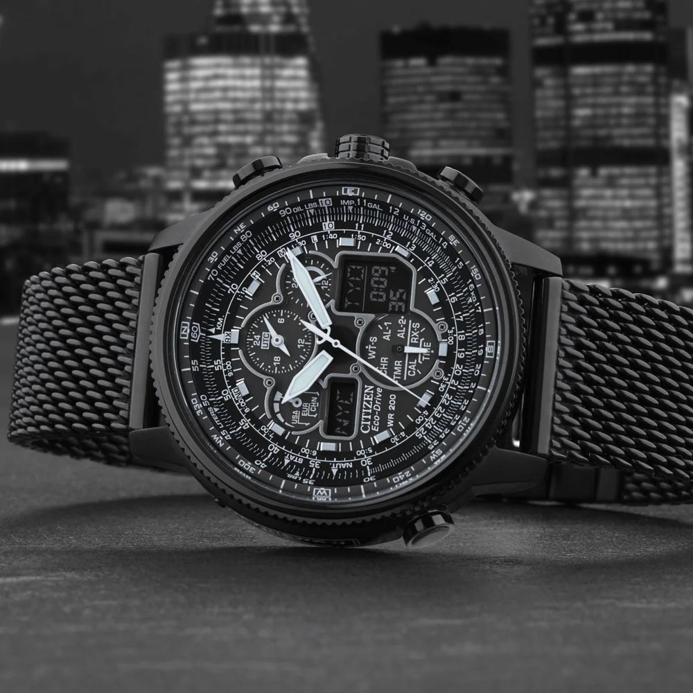 Citizen Jy8037-50e Atomic Eco-Drive - Bold Black Stainless Steel Men's Watch by i-watch