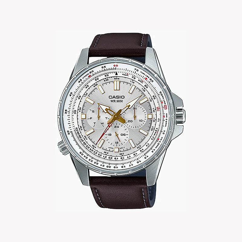 Casio Mtp-Sw320l-7avdf - Elegantly Rugged Men's Watch With White Dial & Brown Leather Band by i-watch