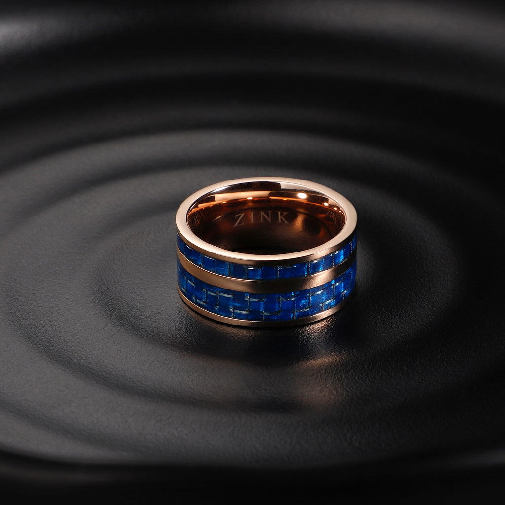 Zink Men's Rose Gold & Blue Stainless Steel Ring | Zjrg016sbl