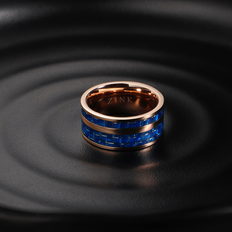 Zink Men's Rose Gold & Blue Stainless Steel Ring | Zjrg016sbl