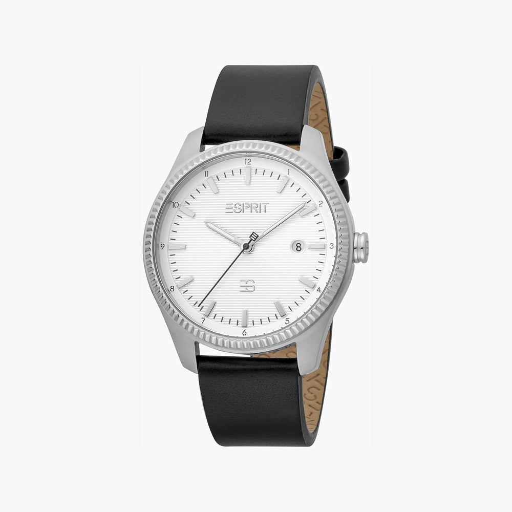 Esprit Men's Black Leather Watch, Silver Dial | Es1g112m0025 by i-watch