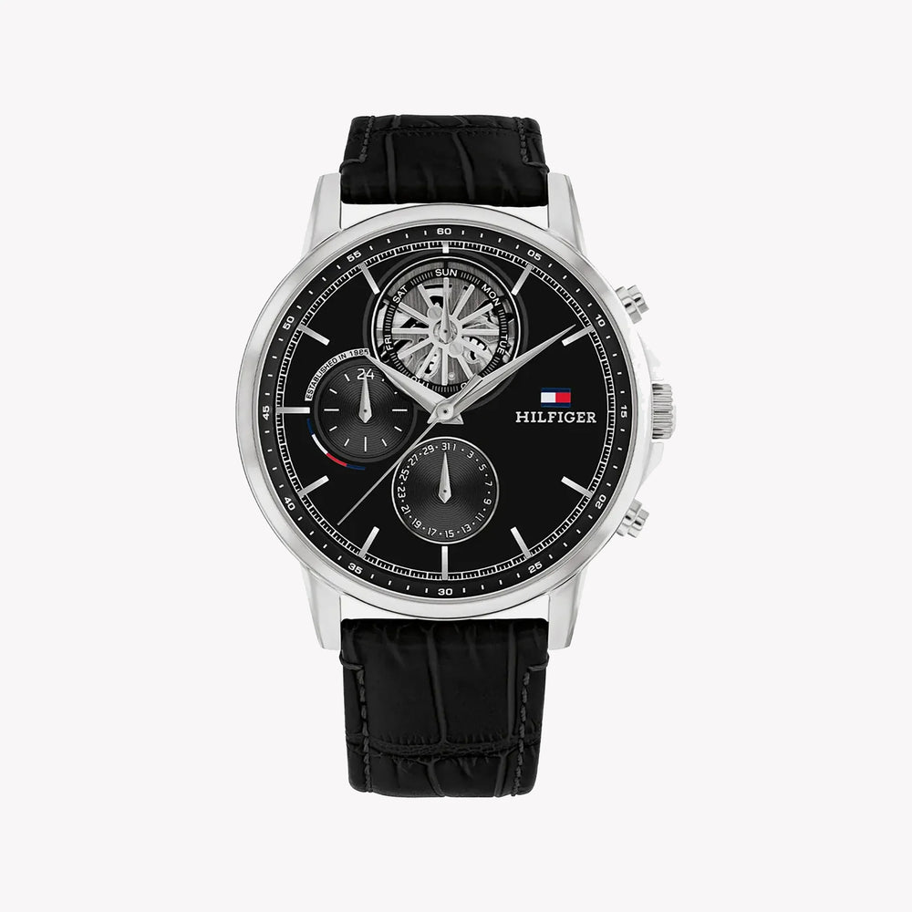Tommy Hilfiger Men's Silver Watch, Black Dial | 1691635 by i-watch