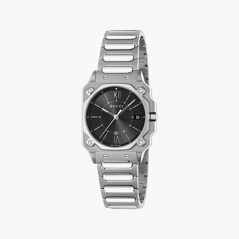 Gucci Men's Silver Stainless Steel Watch, Black Dial | Ya166505 by i-watch