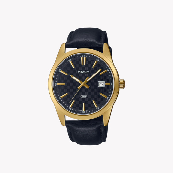 Casio Men's Gold Stainless Steel Watch, Black Leather | Mtp-Vd03gl-1a by i-watch