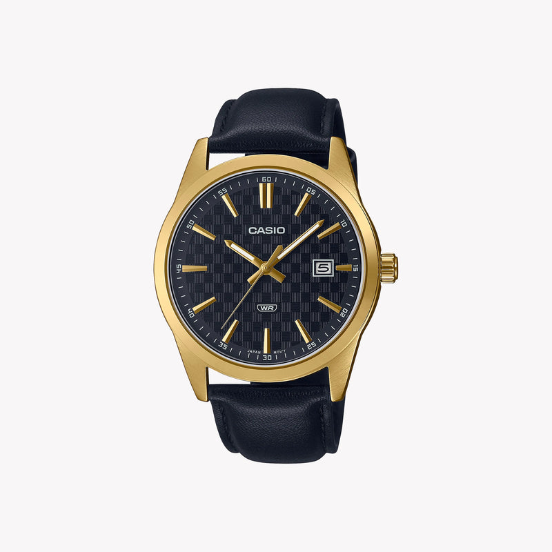 Casio Men's Gold Stainless Steel Watch, Black Leather | Mtp-Vd03gl-1a by i-watch