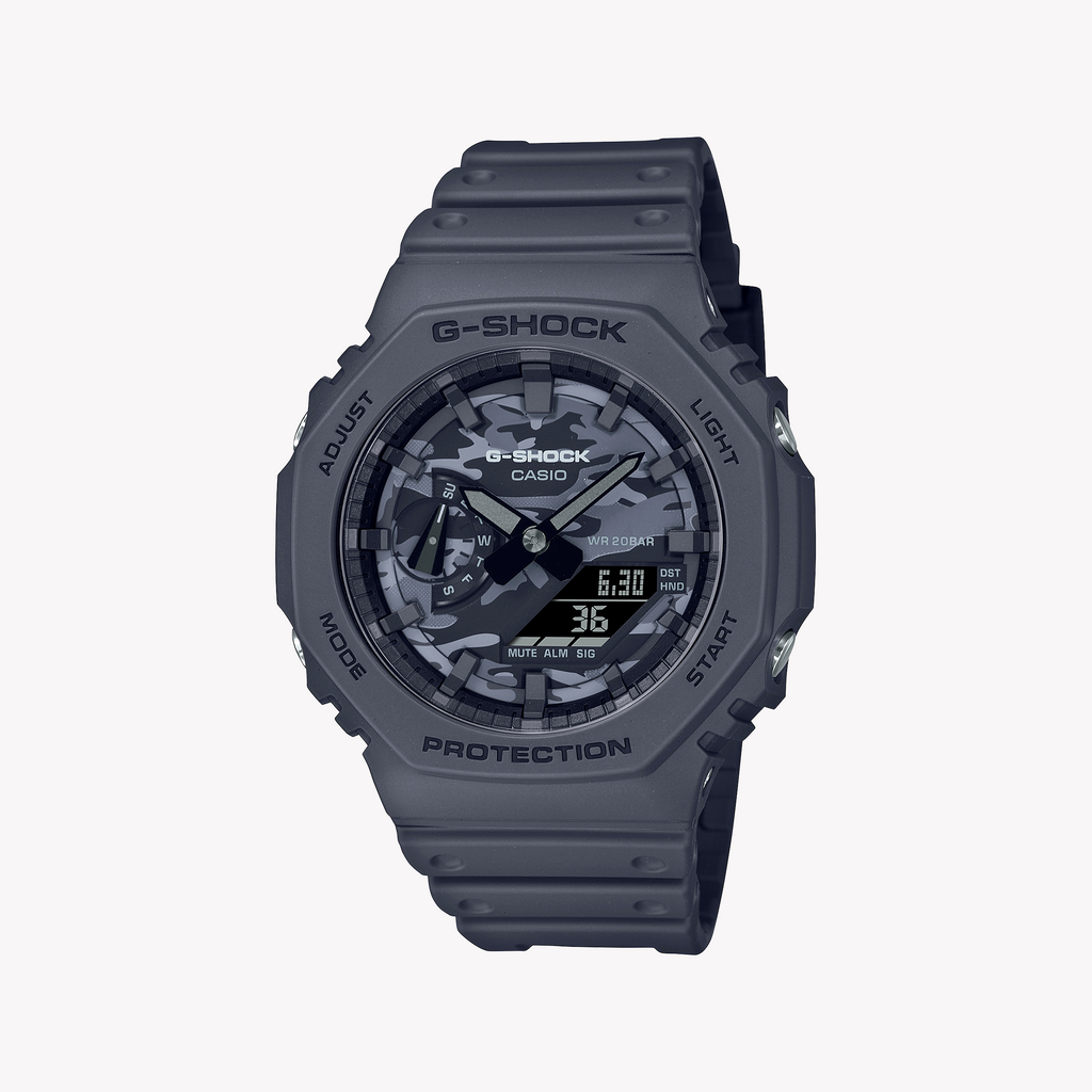 CASIO G-SHOCK GA-2100CA-8ADR OAK - BOLD ADVENTURER MEN'S WATCH with Vibrant Green Resin Band and Digital Display