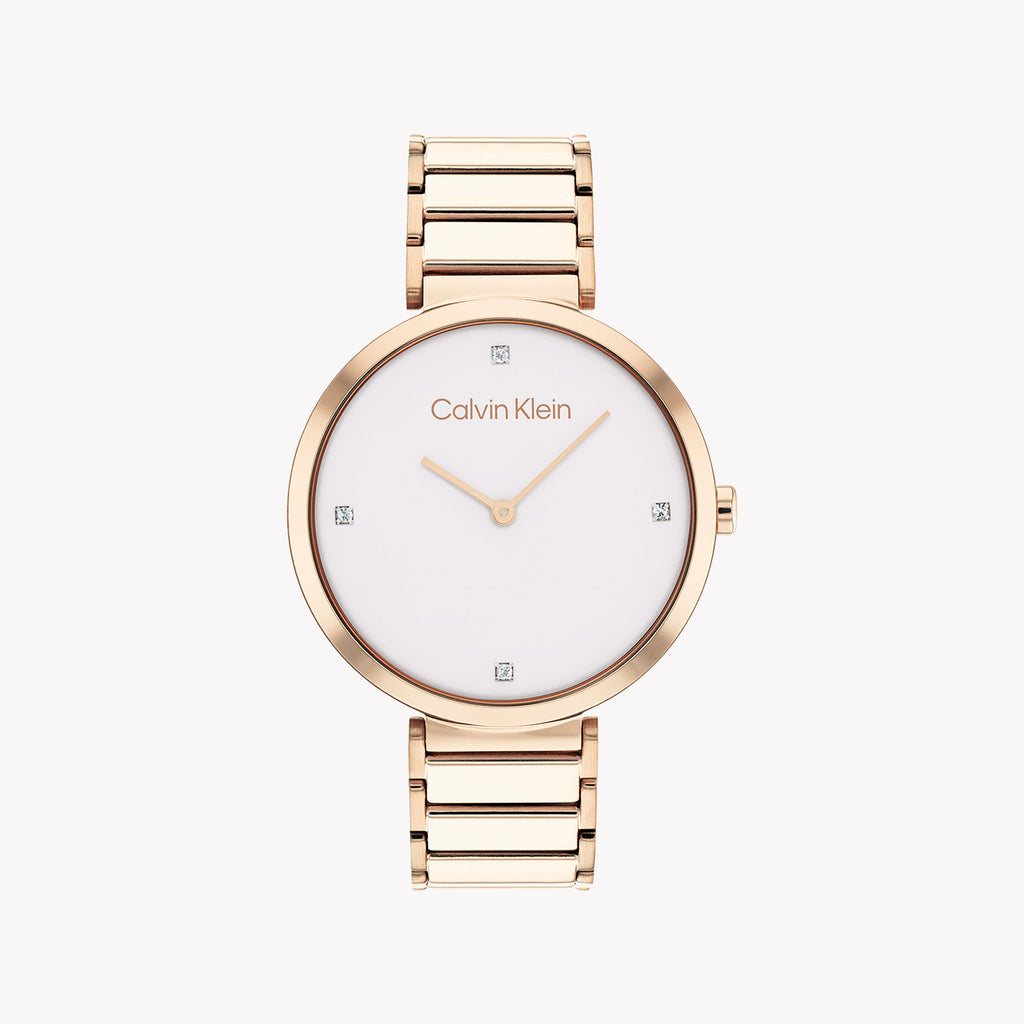 CK CALVIN KLEIN NEW COLLECTION - ROSE GOLD ELEGANCE WOMEN'S WATCH WITH WHITE DIAL & STYLISH COMFORT