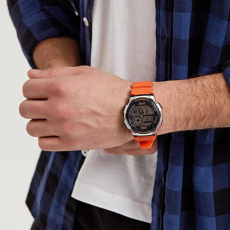 Ae-1000w-4bvdf Men's Resin Watch, Black/Orange | Ae-1000w-4bvdf by i-watch