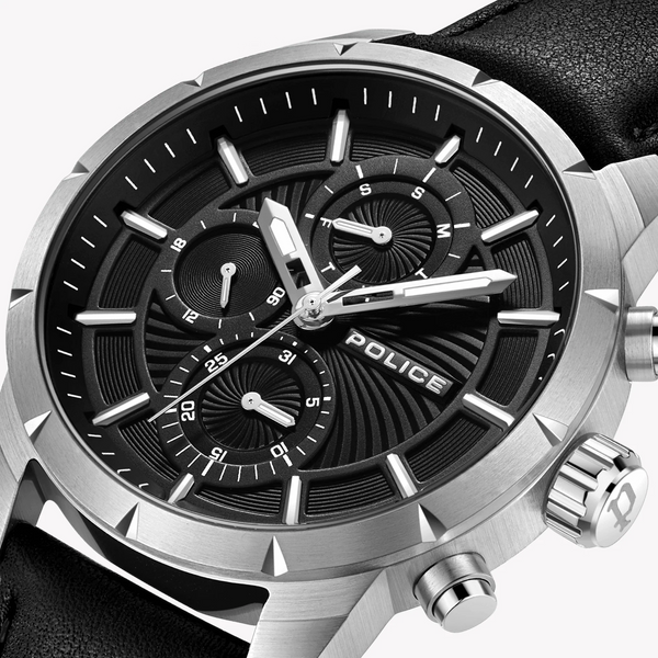 Police Men's Silver Stainless Steel, Black Leather | Pewjf2227101 by i-watch