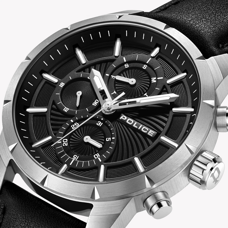 Police Men's Silver Stainless Steel, Black Leather | Pewjf2227101 by i-watch