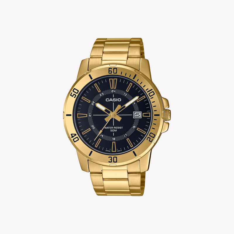 Timeless Elegance Men's Gold Watch, Black Strap | Mtp-Vd01g-1cvudf by i-watch