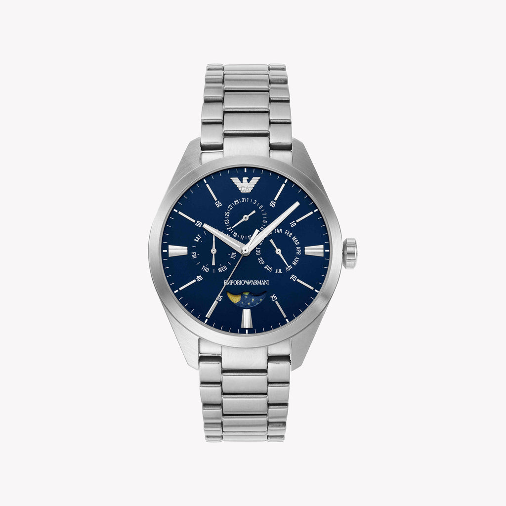 EMPORIO ARMANI AR11553 - MODERN SPORTY ELEGANCE MEN'S WATCH WITH BLUE DIAL AND SILVER STEEL BAND