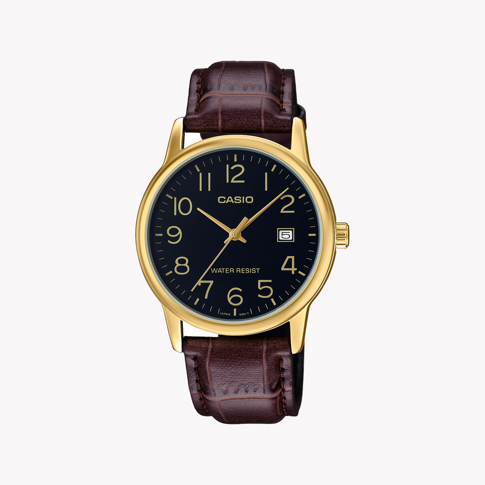 CASIO MTP-V002GL-1BUDF CLASSIC ELEGANCE - MEN'S GOLD TIMEPIECE WITH BROWN LEATHER STRAP