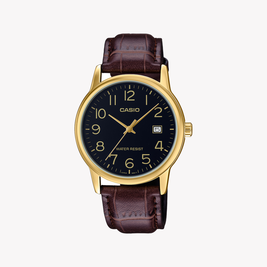CASIO MTP-V002GL-1BUDF CLASSIC ELEGANCE - MEN'S GOLD TIMEPIECE WITH BROWN LEATHER STRAP