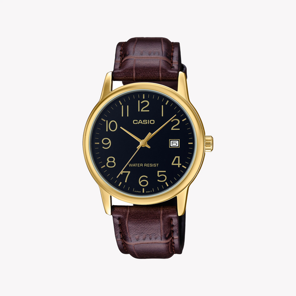 CASIO MTP-V002GL-1BUDF CLASSIC ELEGANCE - MEN'S GOLD TIMEPIECE WITH BROWN LEATHER STRAP