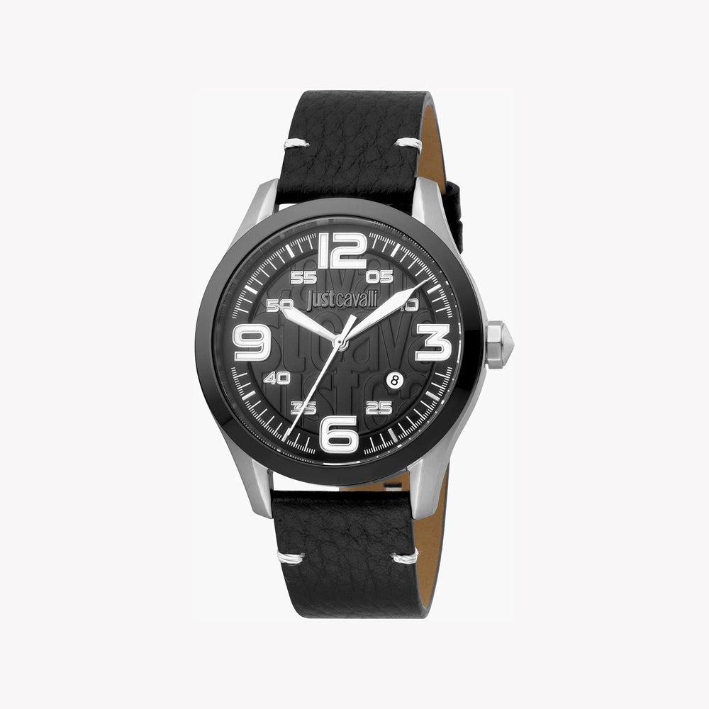 Just Cavalli Men's Black Leather Watch, Silver Case | Jc1g108l0035 by i-watch