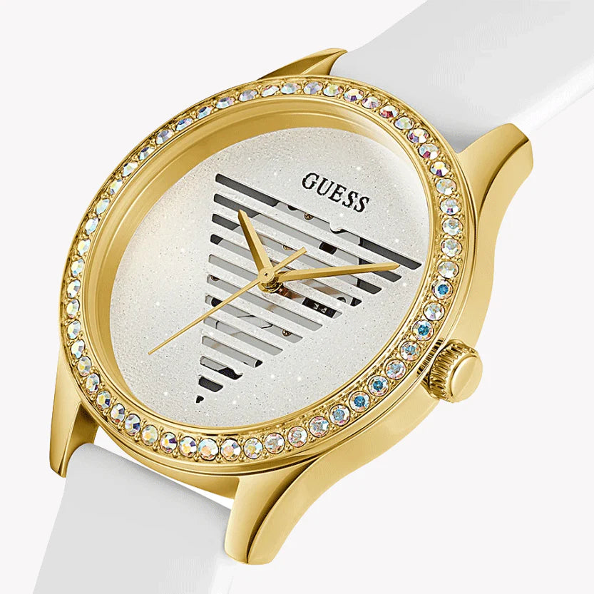 Guess Women's Gold & White Silicone Watch, White Dial | Gw0530l6 by i-watch