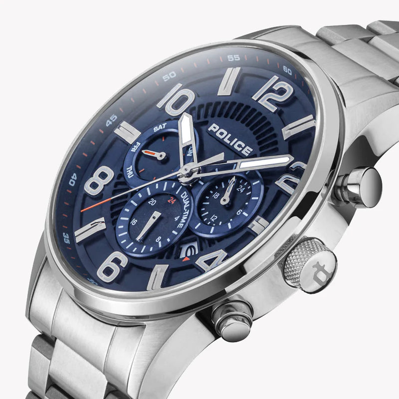 Police Men's Silver Watch, Blue Dial | Pewjk2203101 by i-watch