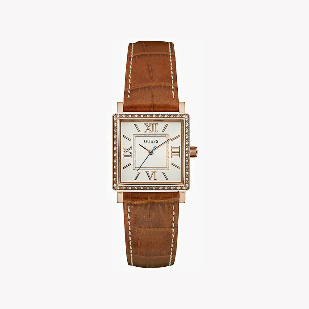 Guess Women's Gold Watch, White Dial, Brown Leather | W0829l4 by i-watch