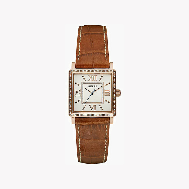 Guess Women's Gold Watch, White Dial, Brown Leather | W0829l4 by i-watch