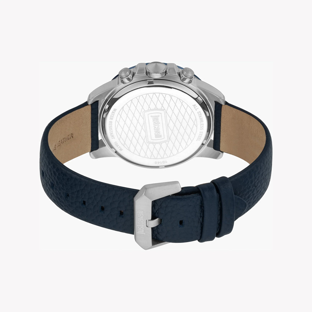 JUST CAVALLI JC1G140L0045 - ELEGANT BLUE LEATHER MEN'S WATCH WITH SILVER DIAL & STAINLESS STEEL CASE-i-Watch-3