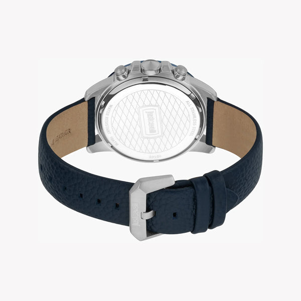 JUST CAVALLI JC1G140L0045 - ELEGANT BLUE LEATHER MEN'S WATCH WITH SILVER DIAL & STAINLESS STEEL CASE-i-Watch-3