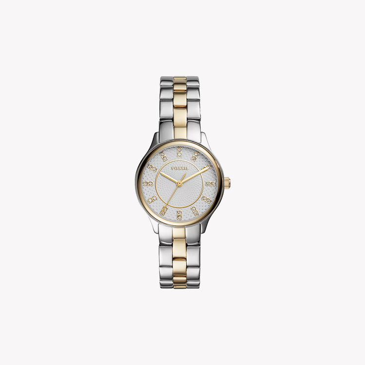 FOSSIL Women's Two Tone Silver & Gold Watch, Silver Dial | BQ1574