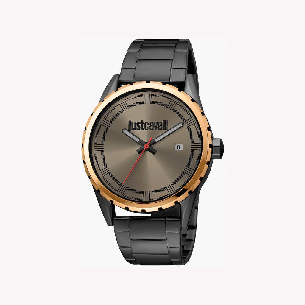 JUST CAVALLI JC1G082M0565 MEN'S ELEGANT BLACK & ROSE GOLD TIMEPIECE - SOPHISTICATED GRAY DIAL