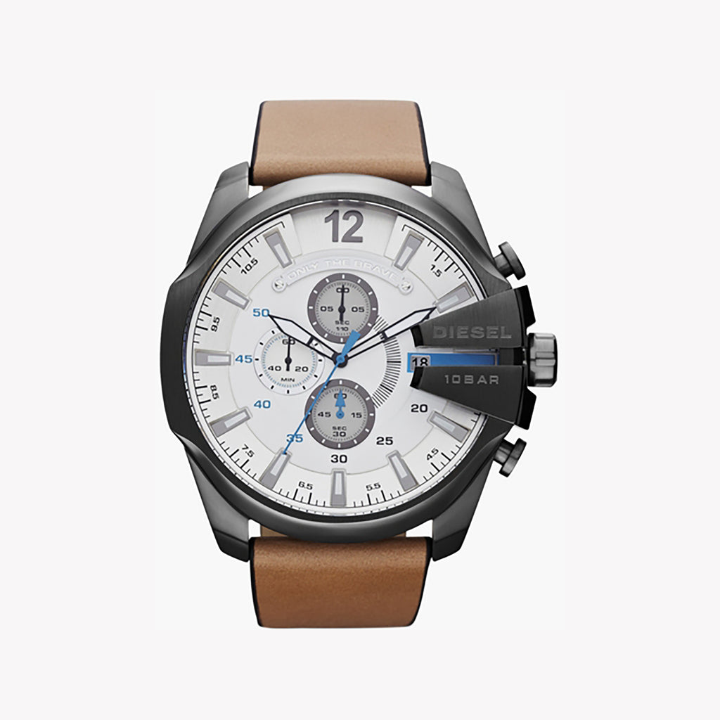 DIESEL DZ4280 ADVENTURE TIMEPIECE - BOLD BLACK STAINLESS STEEL & RICH BROWN LEATHER