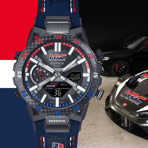 Casio Edifice Men's Black Steel Watch, Blue Alcantara | Ecb-2000hr-1aer by i-watch