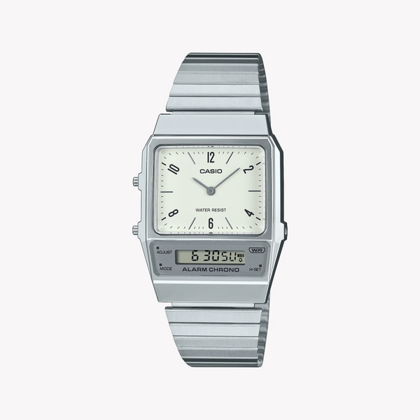 Casio Women's Silver Stainless Steel Watch, White Dial | Aq-800e-7a2ef