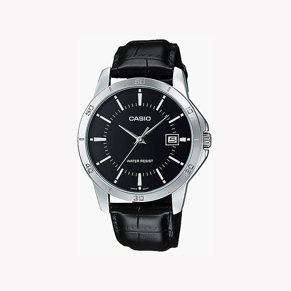 Casio Men's Silver Stainless Steel, Black Leather | Mtp-V004l-1audf by i-watch