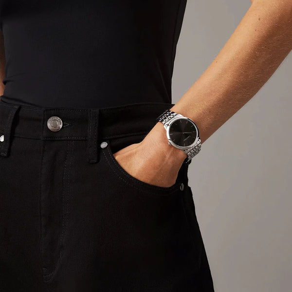 Ck Calvin Klein Men's Silver Watch, Black Dial | 25300006 by i-watch