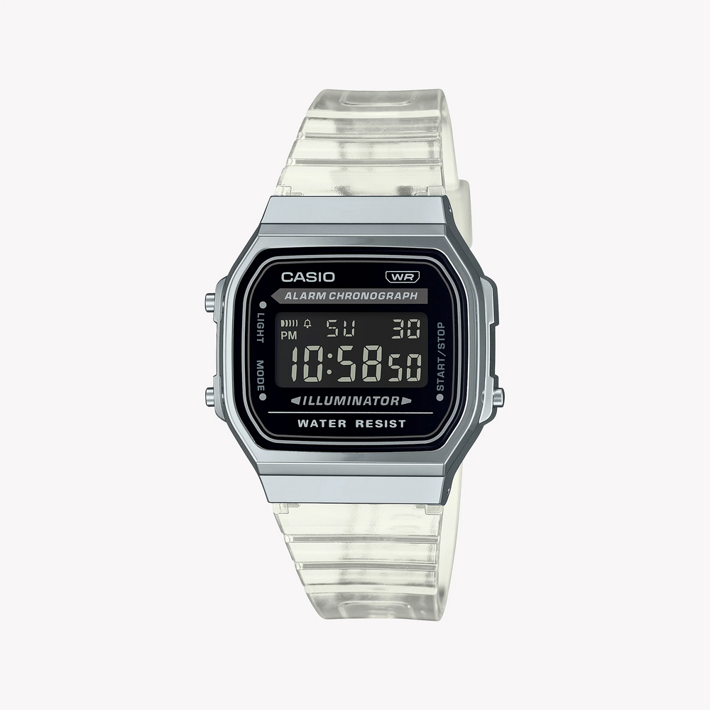 Casio A168xes-1b Digital Watch, Chrome/White | A168xes-1b by i-watch