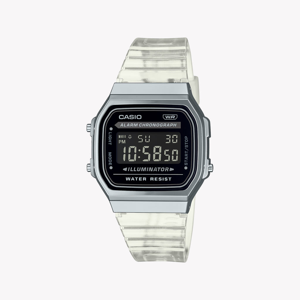 CASIO A168XES-1B BOLD STATEMENT - ELEGANT DIGITAL TIMEPIECE with Chrome Plated Case & White Resin Band-i-Watch-5