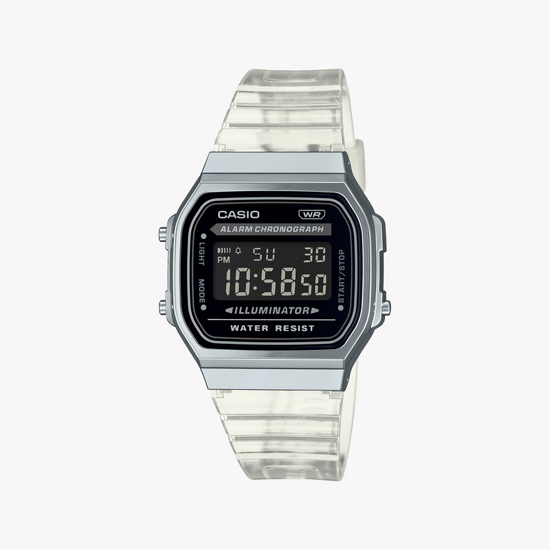 Casio A168xes-1b Digital Watch, Chrome/White | A168xes-1b by i-watch