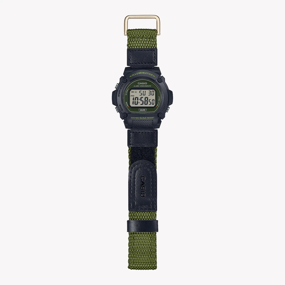 Casio Unisex Black & Green Resin Watch, Sporty Style | W-219hb-3avdf by i-watch