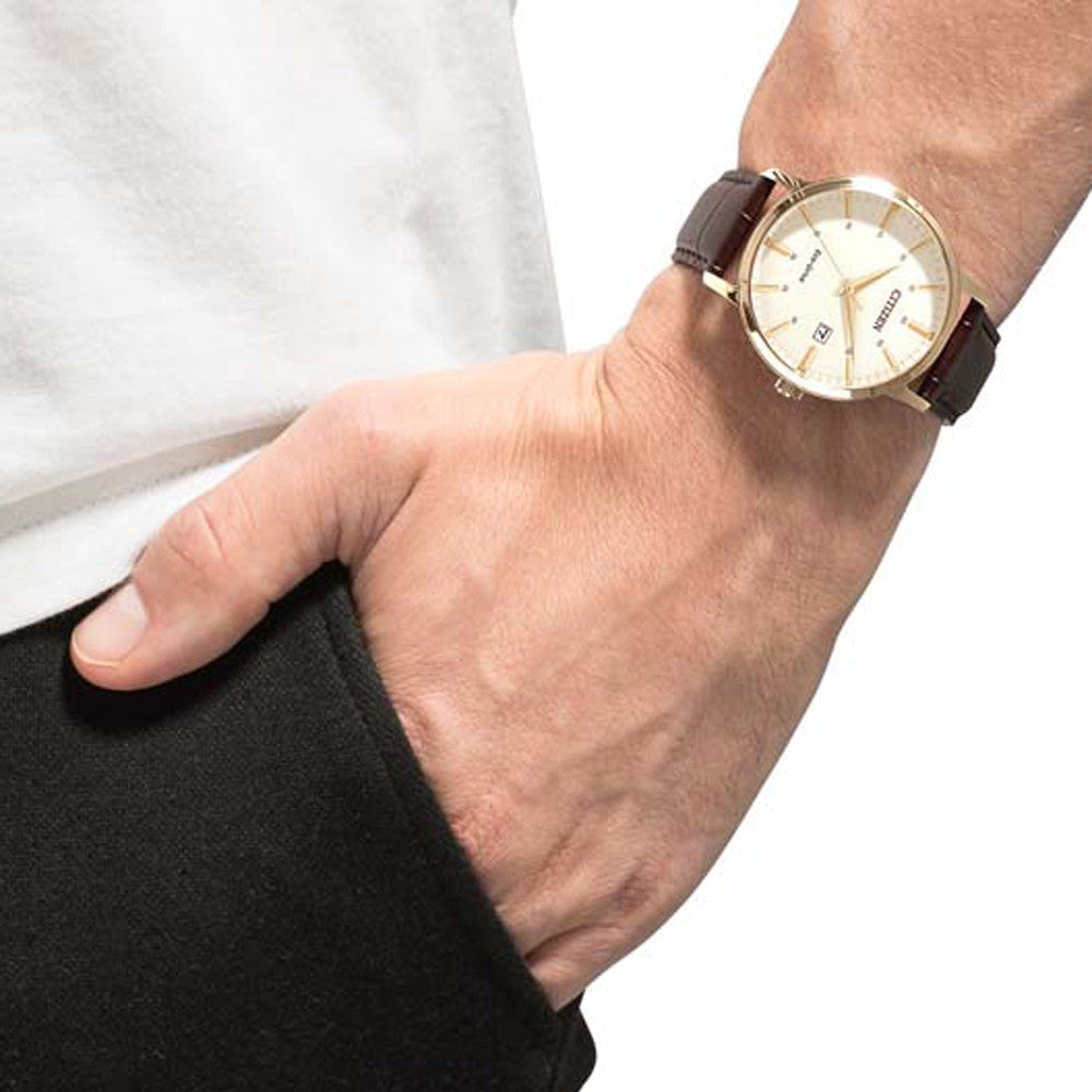 CITIZEN BM7463-12A CLASSIC ELEGANCE - BOLD SOPHISTICATION MEN'S WATCH WITH GOLD DIAL & BROWN LEATHER BAND-i-Watch-2