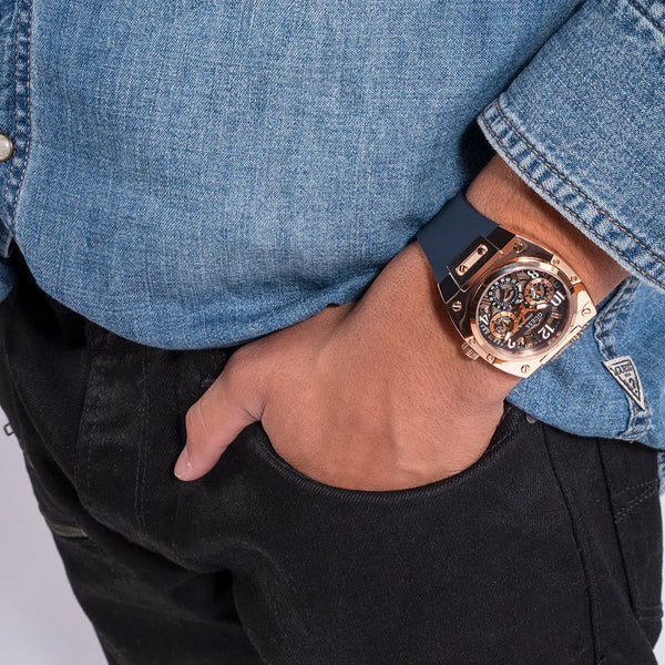 Guess Men's Rose Gold & Blue Silicone Watch | Gw0569g3 by i-watch