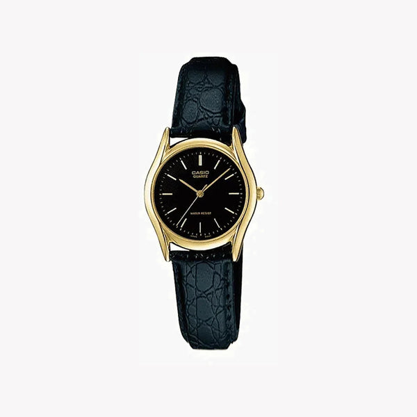Casio Women's Gold Plated Watch, Black Leather Strap | Ltp-1094q-1ardf by i-watch