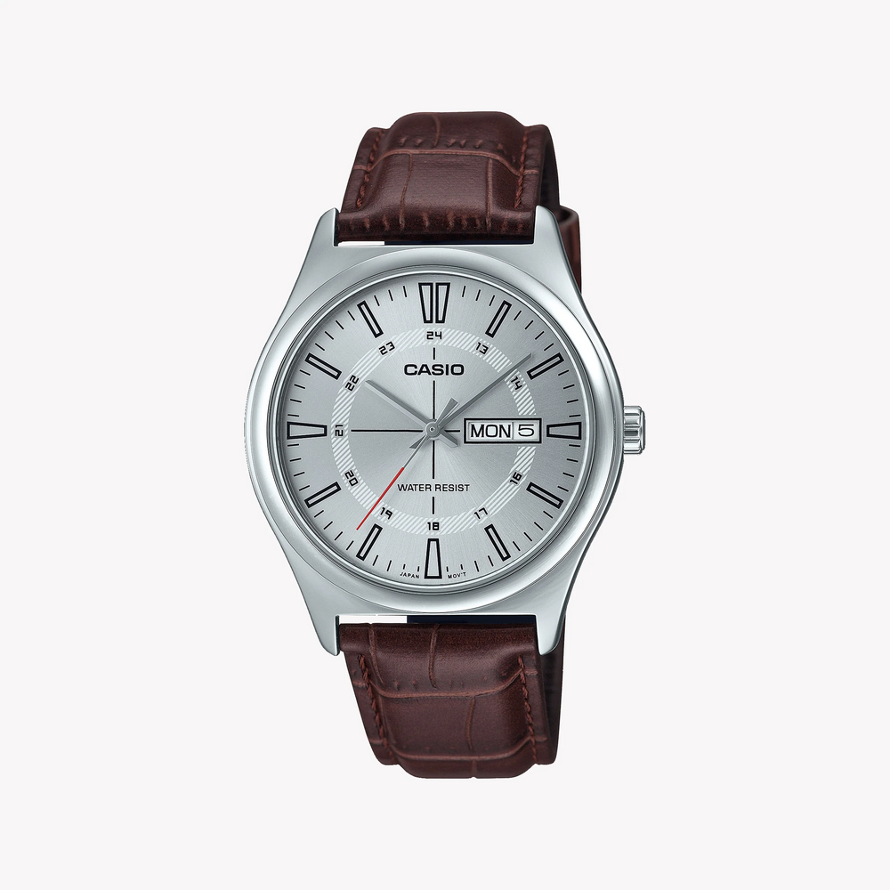 CASIO MTP-V006L-7CUDF ELEGANCE - TIMELESS MEN'S WATCH with Silver Case & Brown Leather Band
