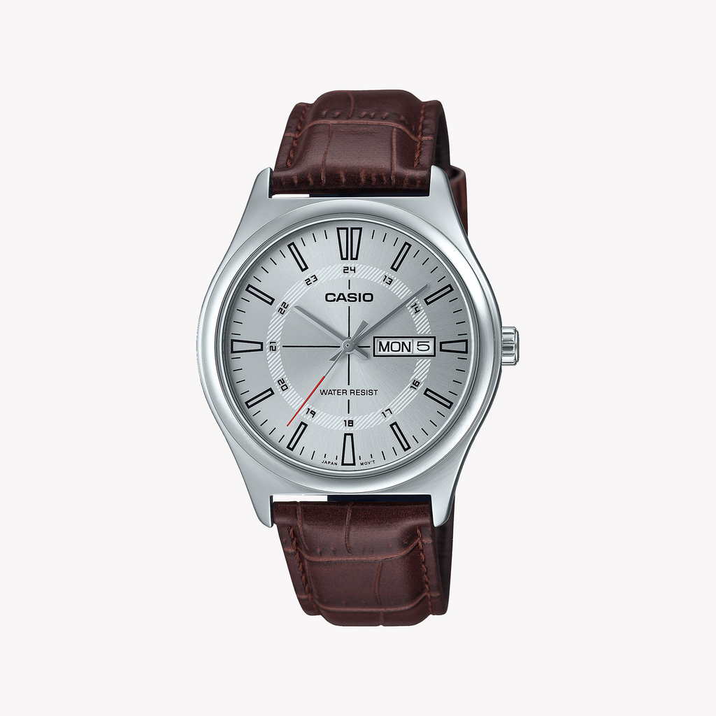 CASIO MTP-V006L-7CUDF ELEGANCE - TIMELESS MEN'S WATCH with Silver Case & Brown Leather Band