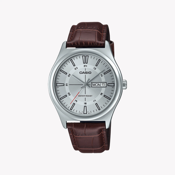 CASIO MTP-V006L-7CUDF ELEGANCE - TIMELESS MEN'S WATCH with Silver Case & Brown Leather Band