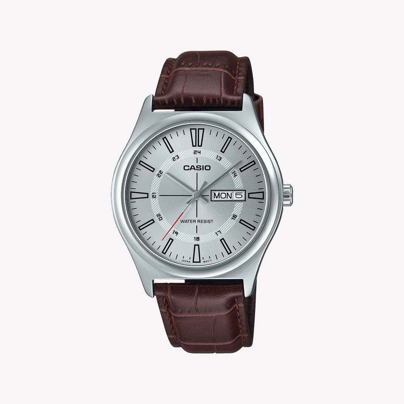 CASIO MTP-V006L-7CUDF ELEGANCE - TIMELESS MEN'S WATCH with Silver Case & Brown Leather Band