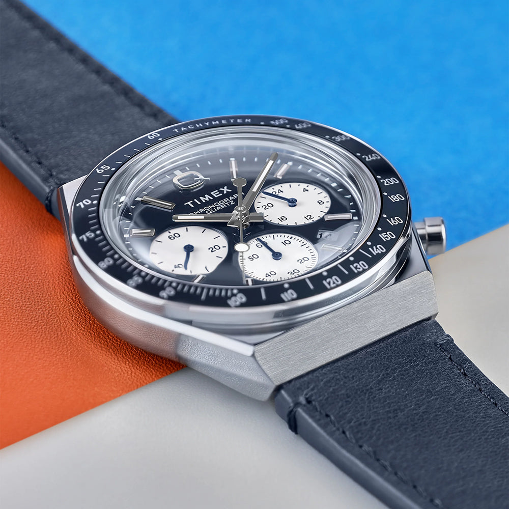 Timex Men's Blue Leather Chrono, Stainless Steel | Tw2w51700 by i-watch