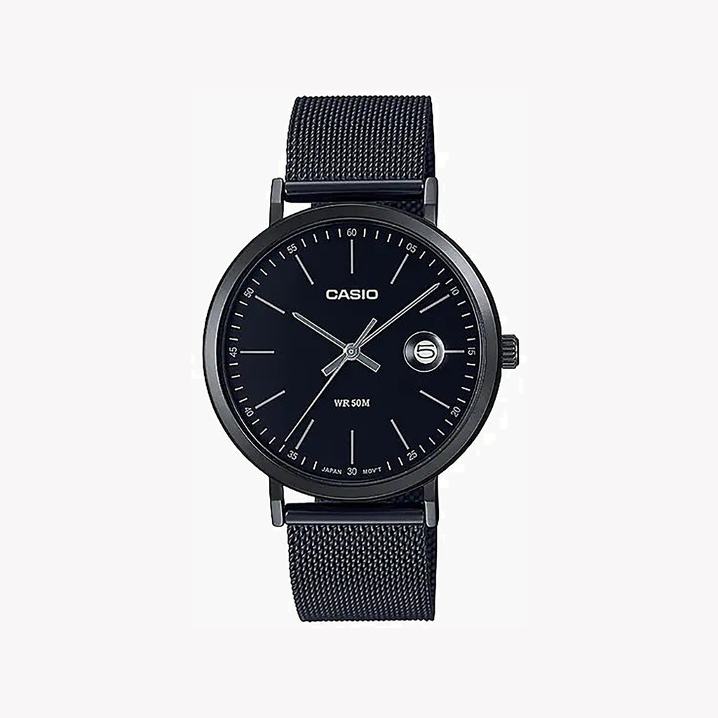 CASIO MTP-E175MB-1EVDF - RUGGED ELEGANCE FOR THE MODERN ADVENTURER Men's Watch with black leather band and striking black dial